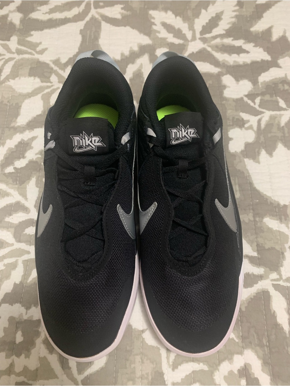 Nike Black Sneakers with Silver Swoosh and Neon Green Interior